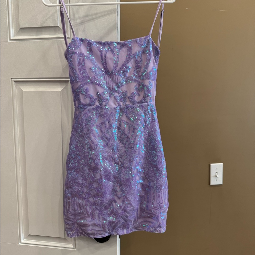 Purple Sequin Spaghetti Strap Dress